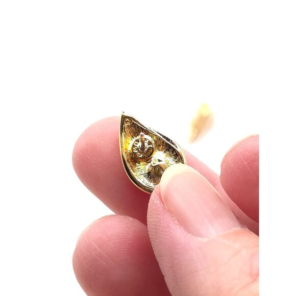 Monet Gold-Tone Earrings With Faux Pearl & Clear Gemstones - Picture 6 of 6